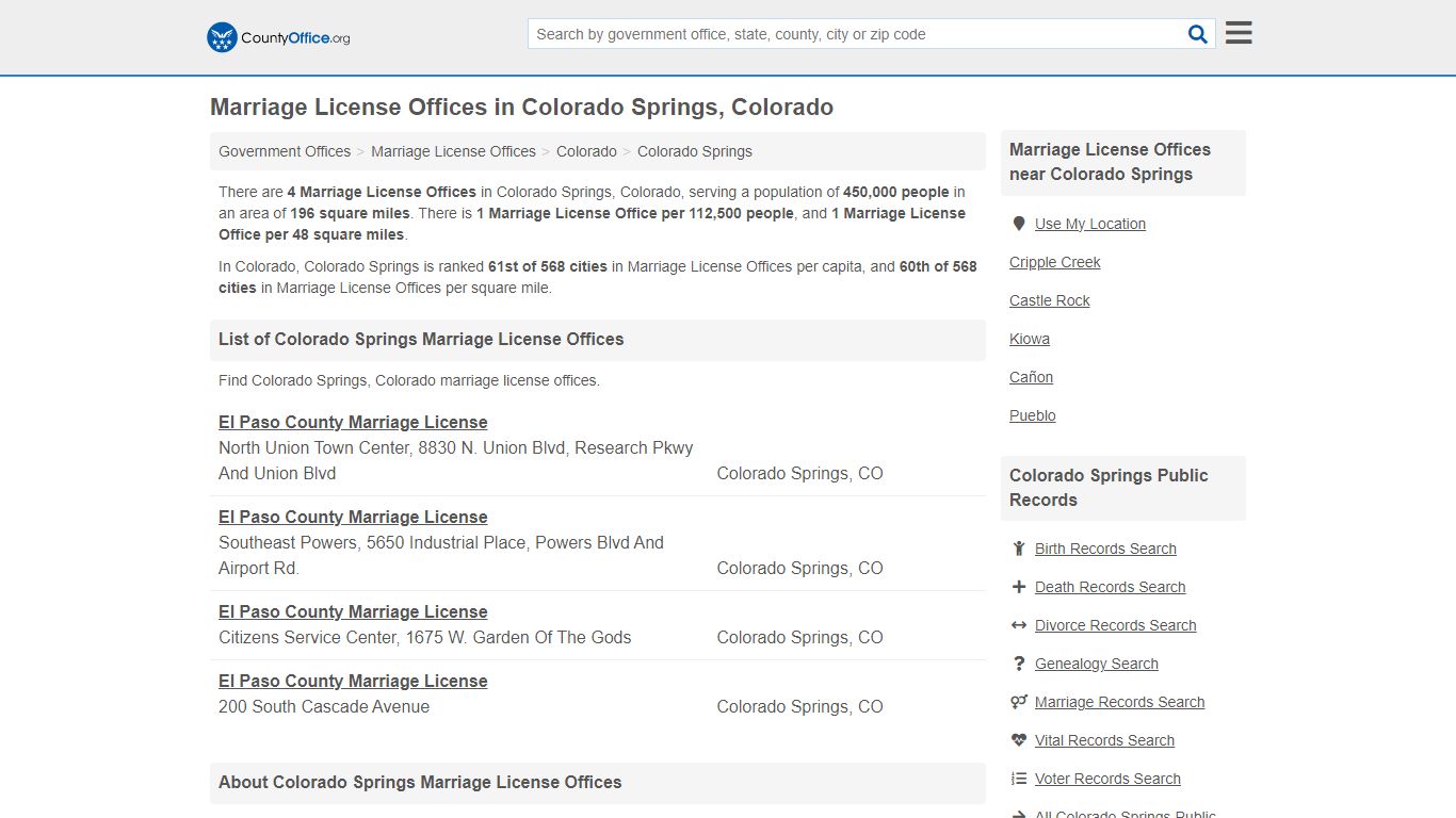 Marriage License Offices in Colorado Springs, Colorado - County Office